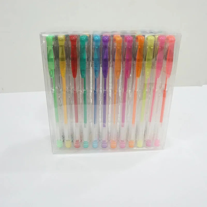 100 colour gel pen set with watercolour effects and highlighter pens in plastic barrels
