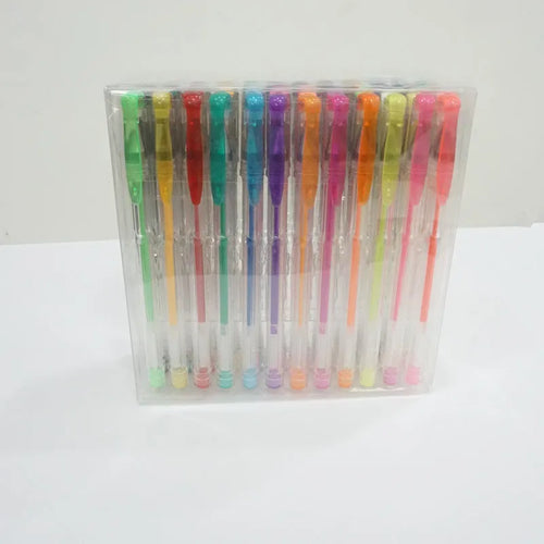 100 colour gel pen set with watercolour effects and highlighter pens in plastic barrels