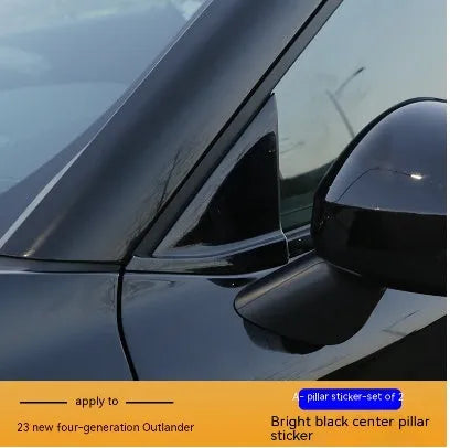 23 New Outlander car window pillar protective vinyl decals in bright black and carbon fibre pattern.