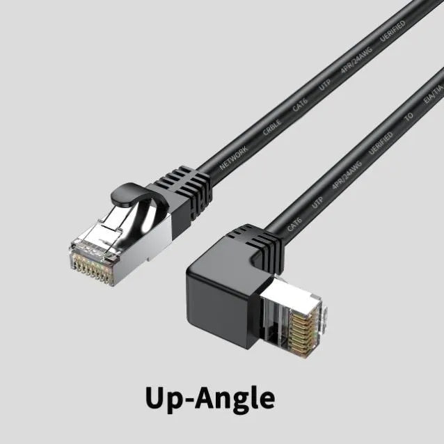 Right-angle Cat6 Ethernet cable with metal RJ45 connector in black