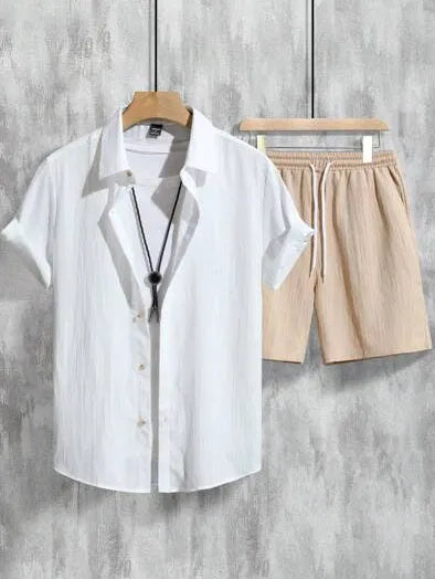 Men's Hawaiian style 3D printed short sleeve shirt and matching shorts outfit for summer