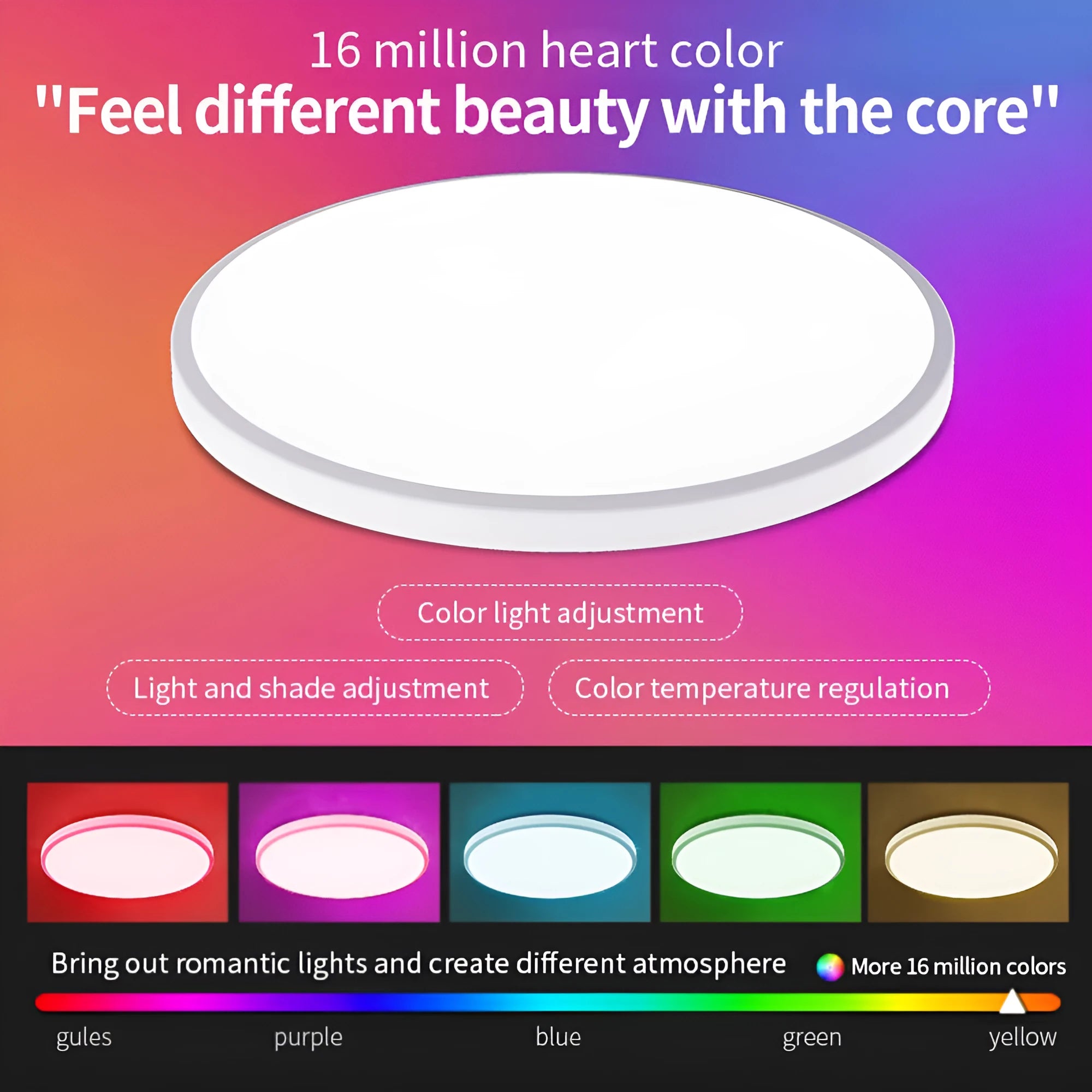 Black RGBCW Bluetooth smart ceiling lamp with full colour and dimming control, 300mm diameter.