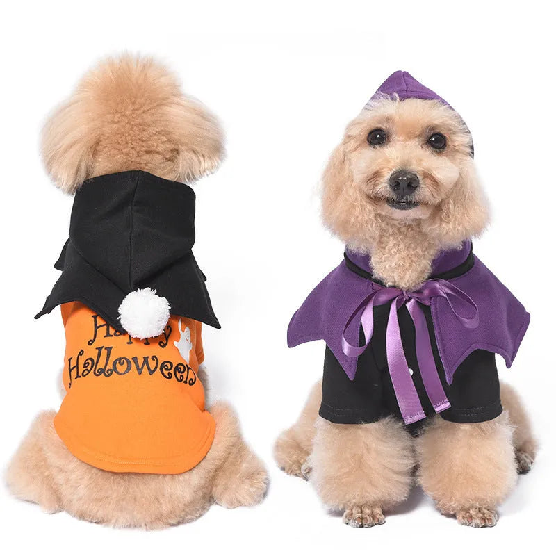 Black and orange Halloween pumpkin two-piece dog sweater and shawl costume