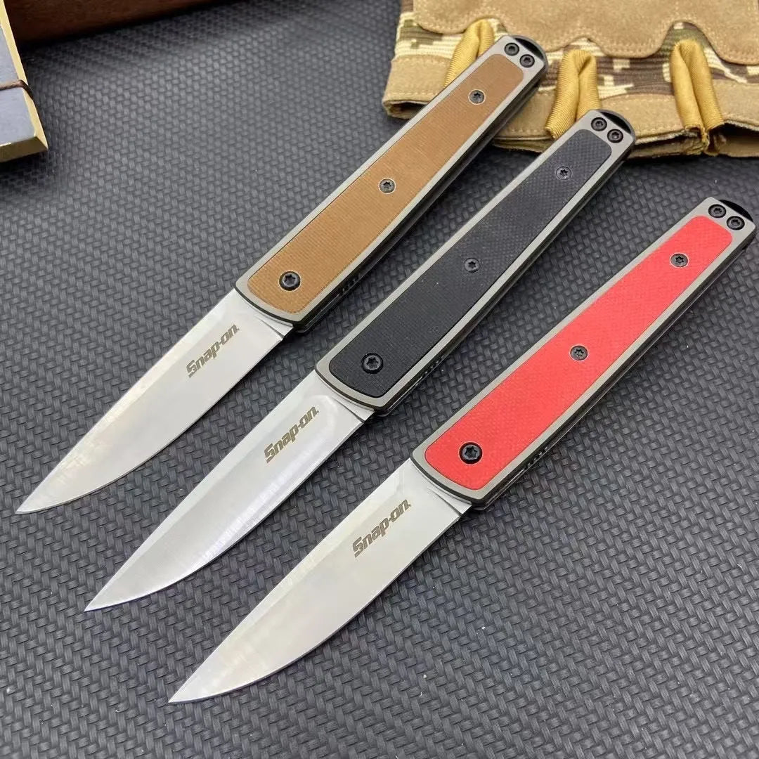 Folding fruit knife with stainless steel blade in black, coffee or red handle options
