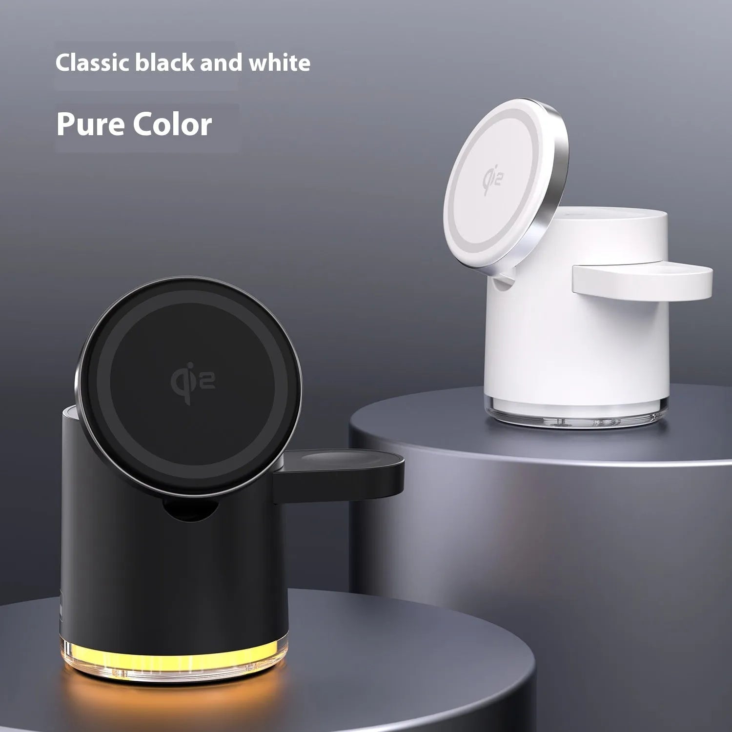 C16 portable magnetic three-in-one wireless charger in black or ivory white, folded for travel