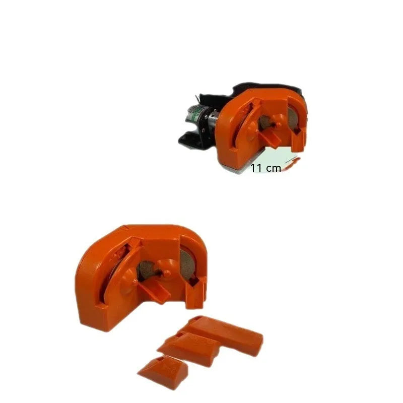 Portable grinding tool set with orange and black sanders and replacement grinding wheels