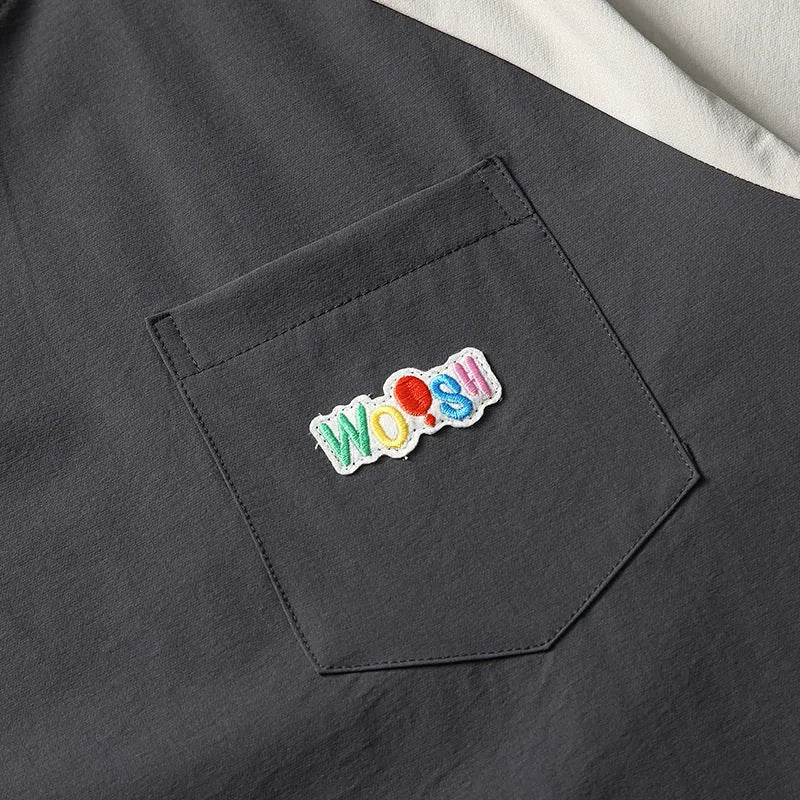Dark grey men's loose fit t-shirt with contrast colour raglan sleeves
