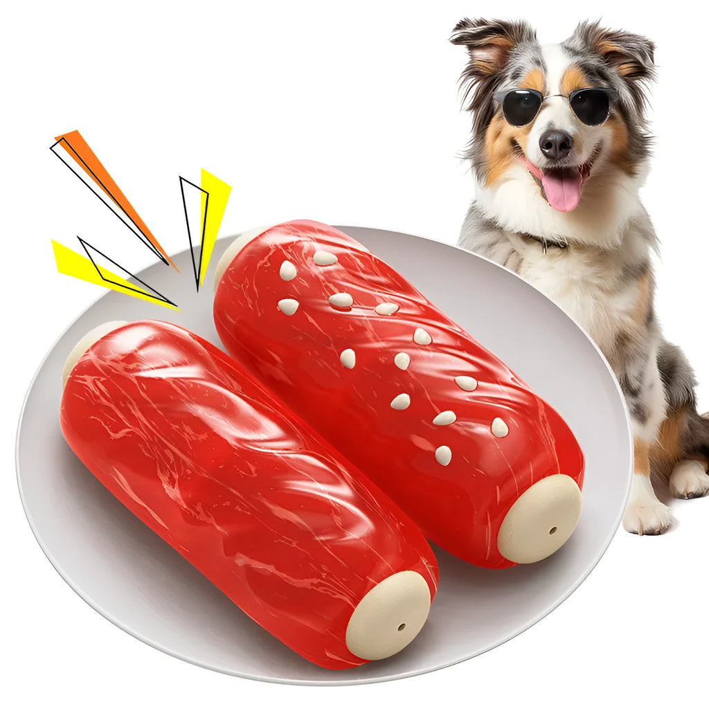 Primary colour plastic molar rod dog toy with glue toothbrush texture for chewing and dental care