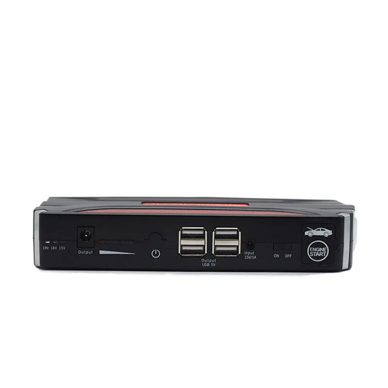 Black red vehicle emergency starting power supply with 7800mAh capacity for jump-starting 12V car batteries