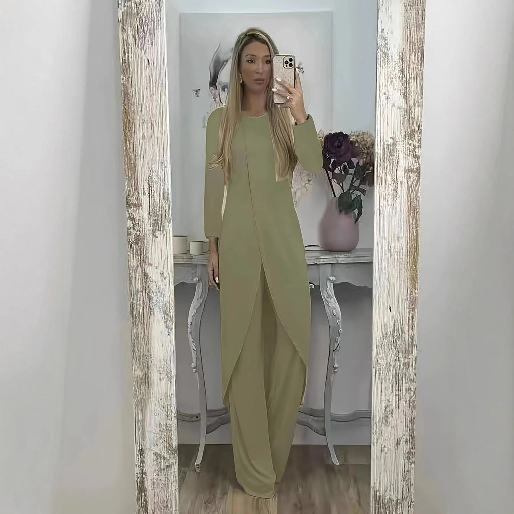 Women's black casual two-piece lounge set with long sleeves and matching trousers on a hanger