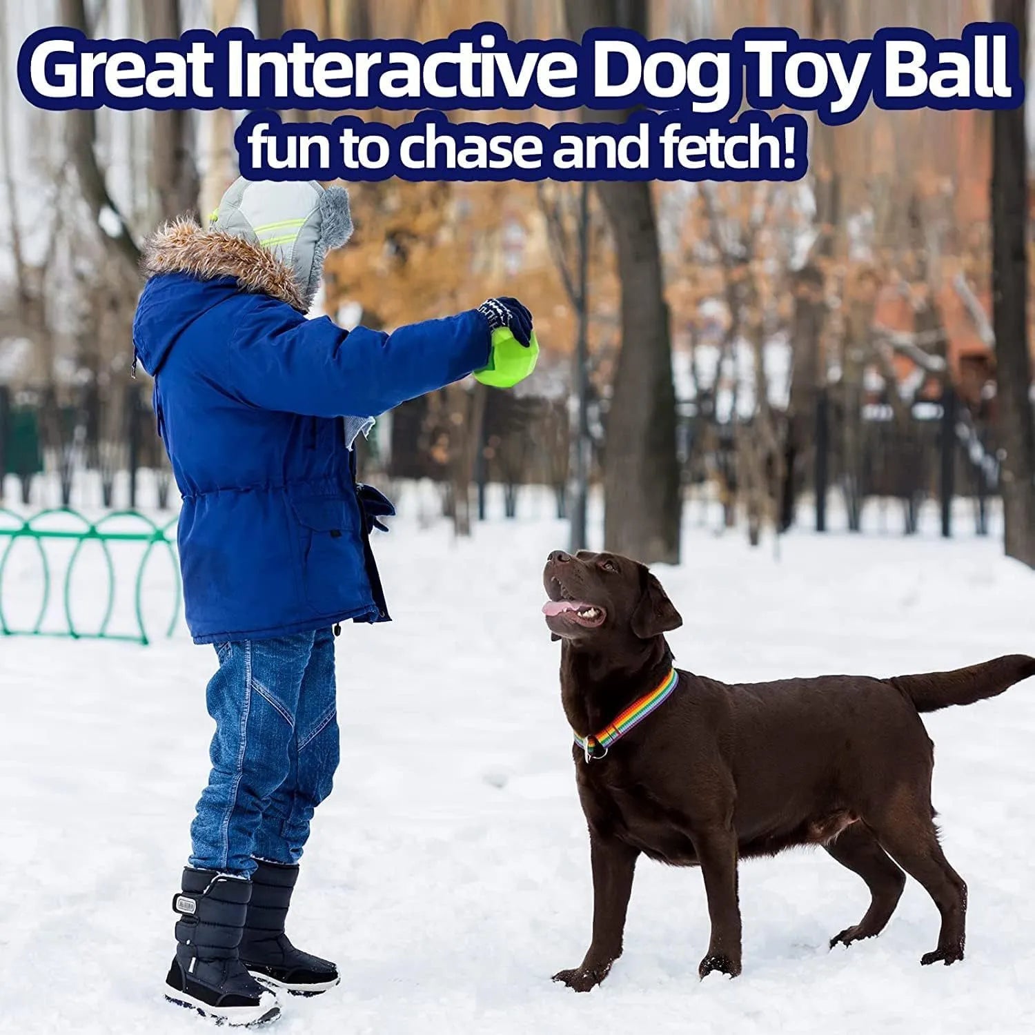 Green natural rubber squeaky chew ball dog toy for large breeds.