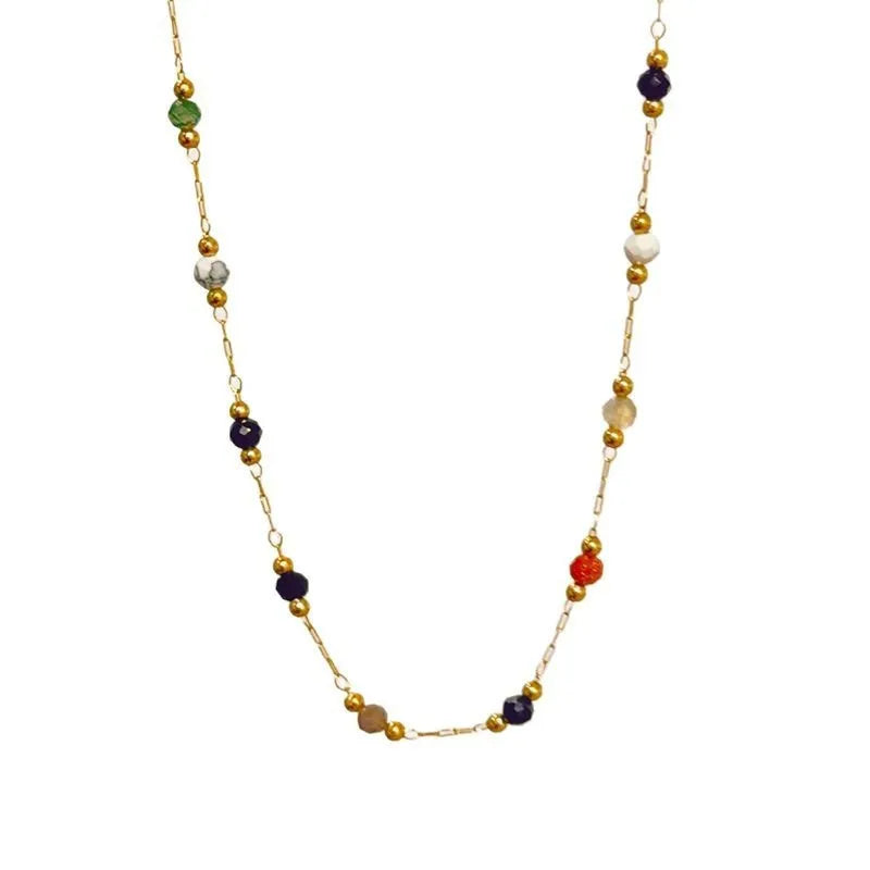 Gold titanium steel women's necklace with a natural stone pendant on an O-ring chain.