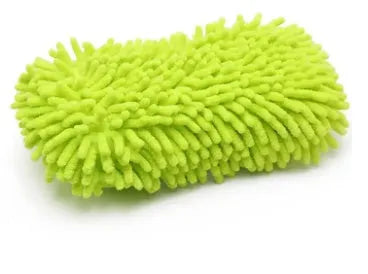 Silvery green chenille microfiber car wash sponge on a white background.