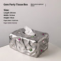 Gem party design ceramic tissue box in matte coconut milk white and matte silver electroplated finishes