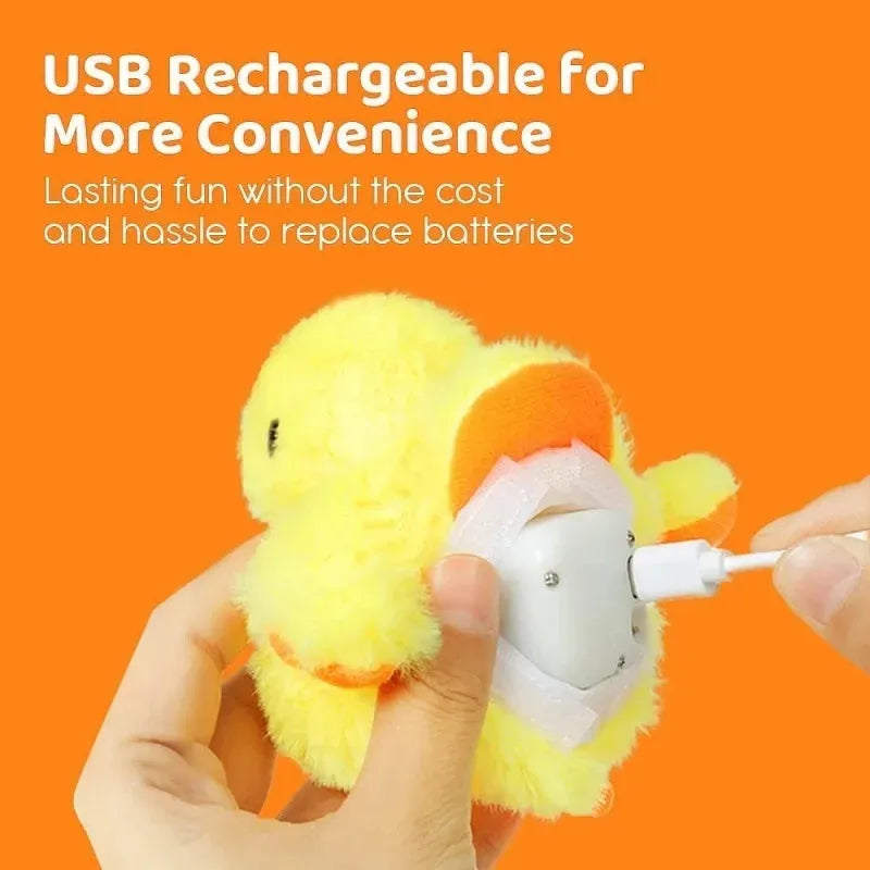 Yellow interactive plush cat toy shaped like a chick with vibration sensor