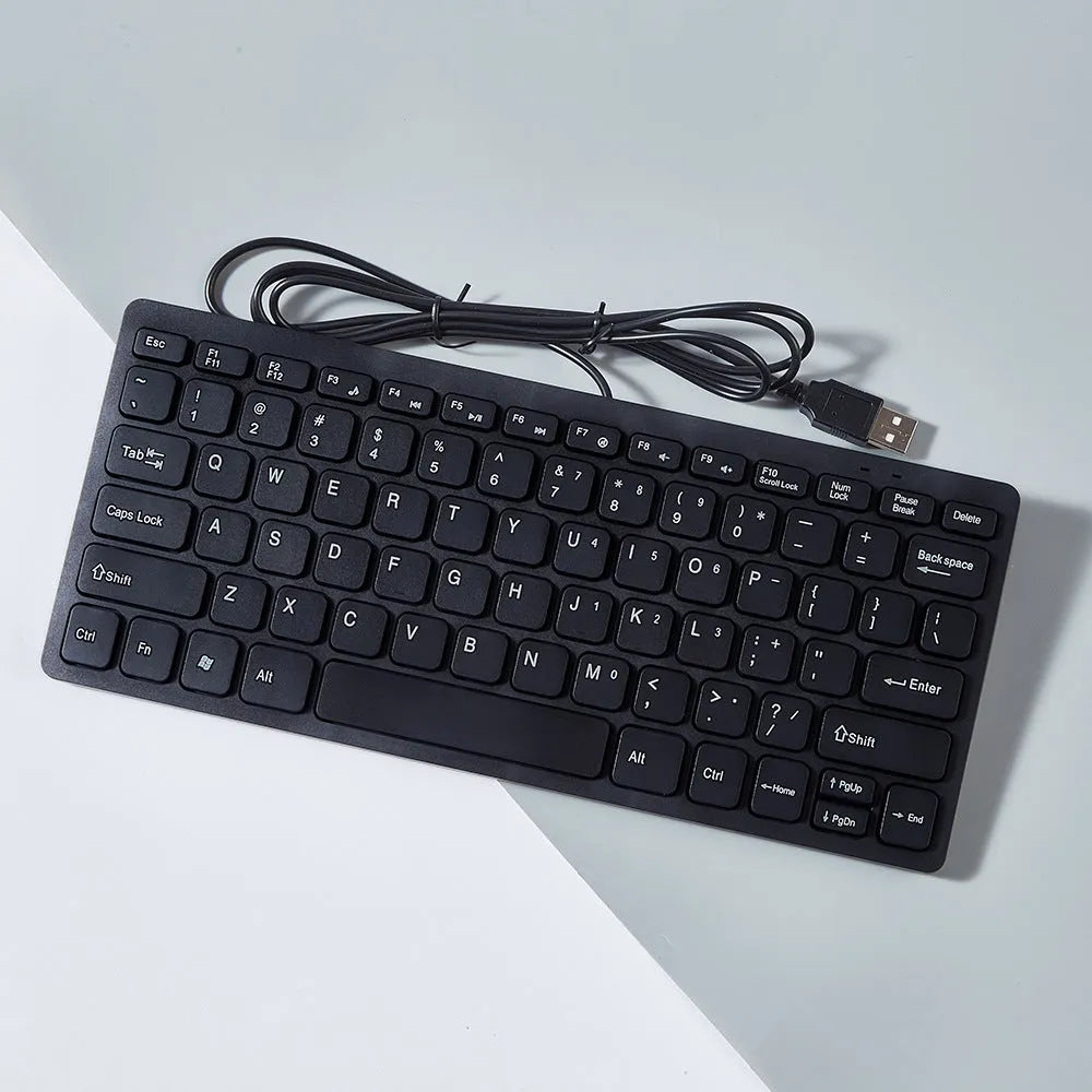 USB wired mini keyboard with noiseless keys in black, white, pink, or blue colours