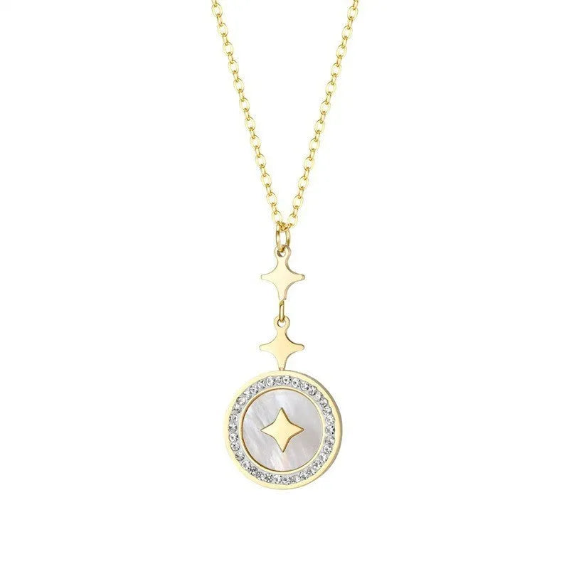 Women's titanium steel necklace with six-pointed star pendant on O-ring chain in gold finish