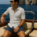 Men's beach shirt and shorts set in four-sided elastic fabric with light mature casual styling
