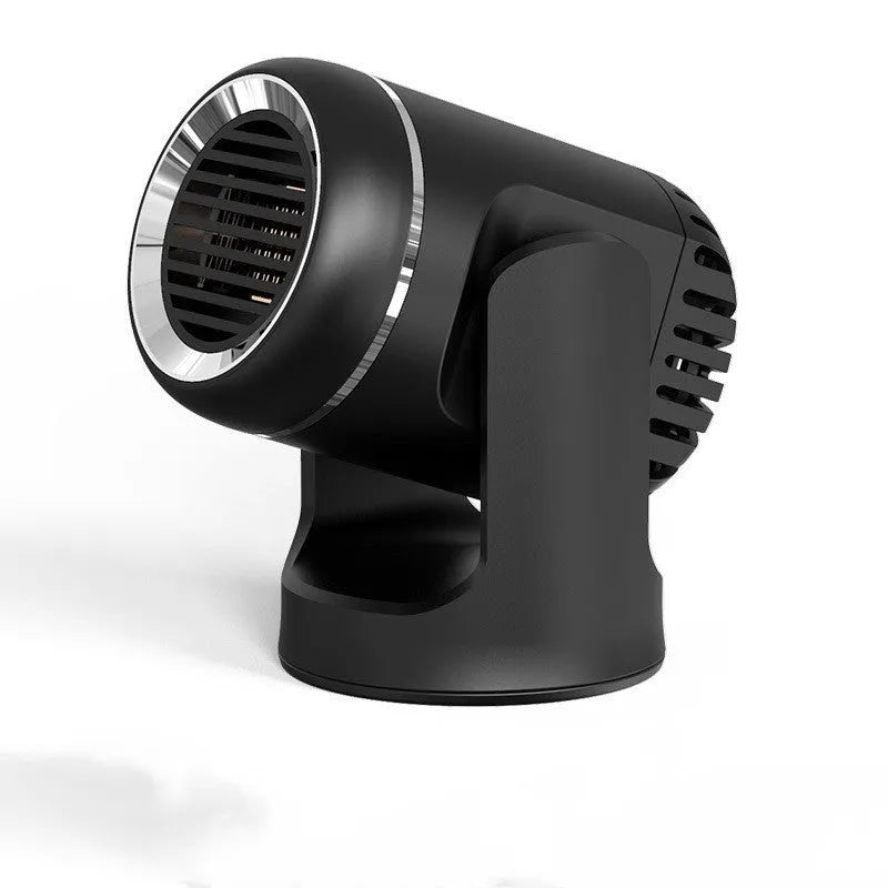 Black and white 12V car heater unit with dual hot cold settings for vehicle defrosting