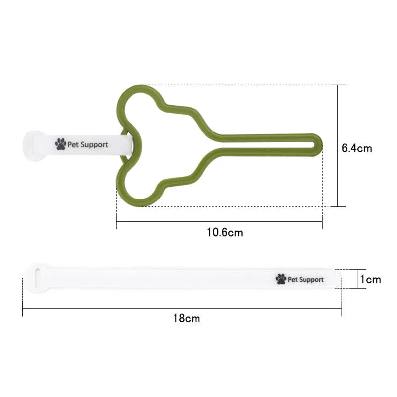 A durable dog poo bag holder with a black Velcro strap, shown attached to a dog lead.
