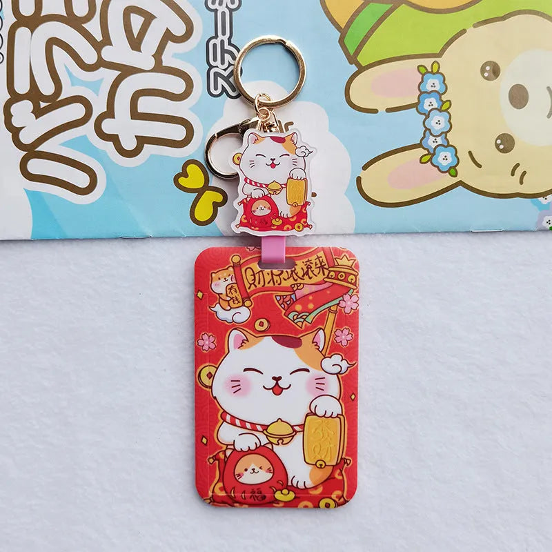 Plastic lucky cat certificate sleeve set with ferrule pendant in cartoon design
