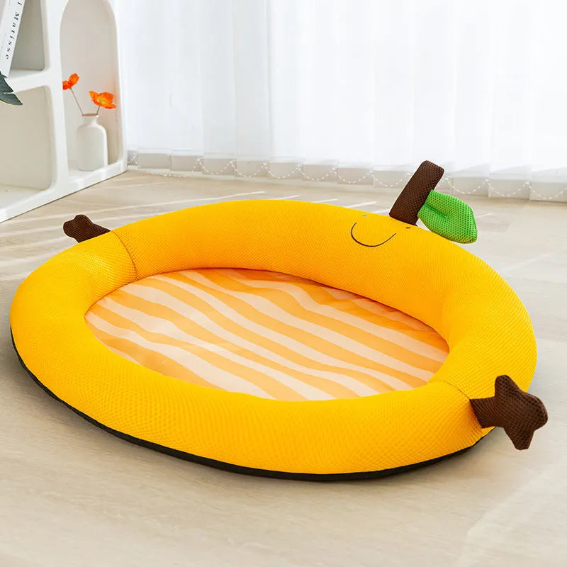 Green fruit-shaped backrest pet nest bed with cooling mat for dogs and cats