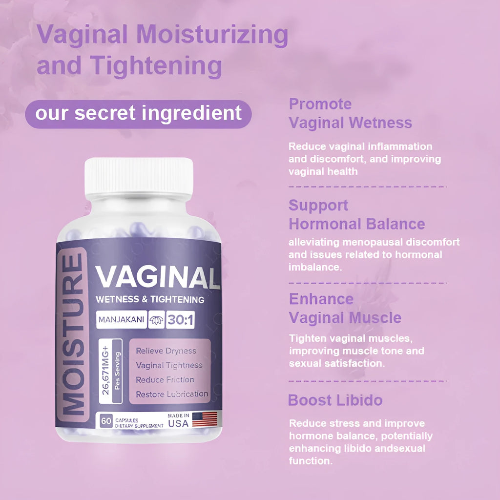 60-count bottle of vaginal capsules with herbal extract formula for adult intimate health