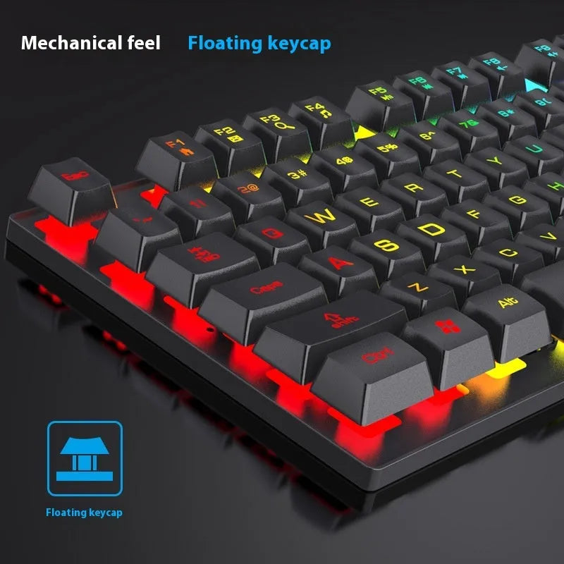 Black portable 104-key backlit keyboard and mouse set with universal USB connection