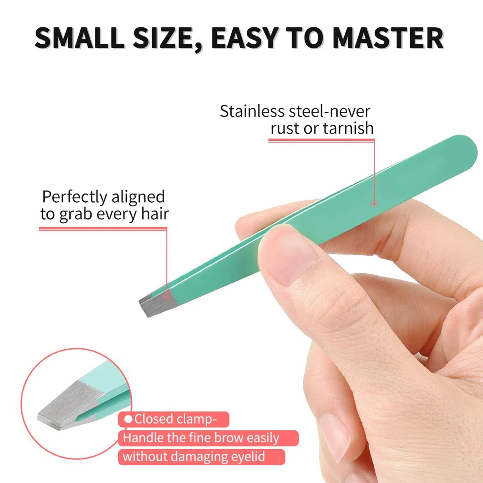 Six-piece professional eyebrow tweezers set with stainless steel tools and leather case