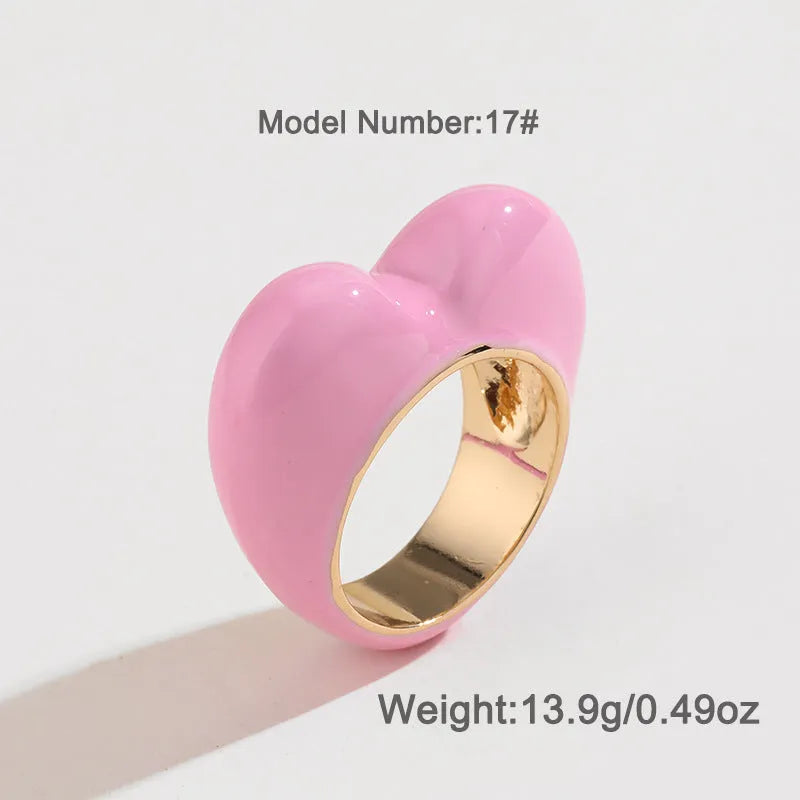 Heart-shaped zinc alloy ring with three-dimensional enamel colour design