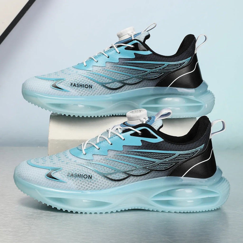Breathable low-top casual running shoes in sky blue with a round toe and lace-up front.