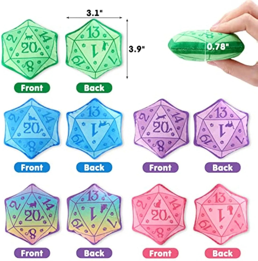 Soft plush dice-shaped cat toy in multiple colour options including blue and gradient purple.