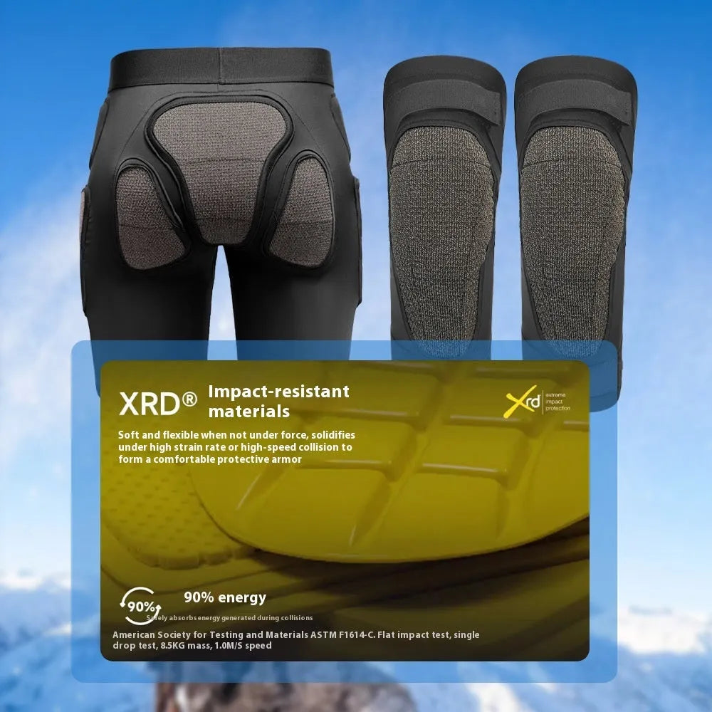 X-ray diffraction skiing anti-fall protective inner wear hip pad and knee pad set