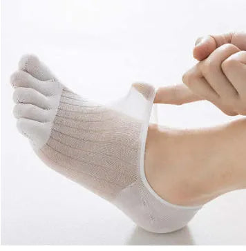 Modal cotton five-finger ultra-thin boat socks in solid colours on a white background.