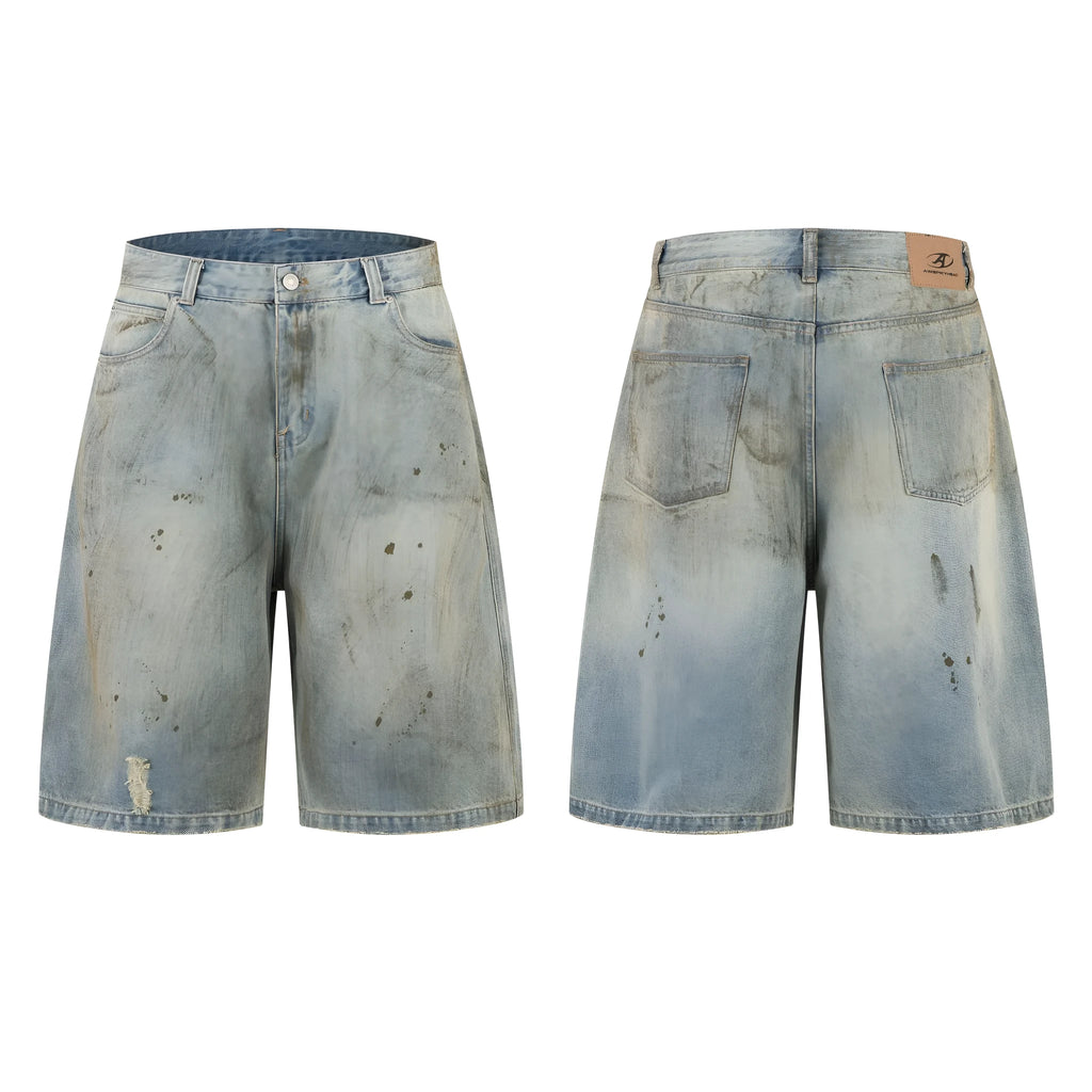 Blue washed cropped denim jeans with straight leg and zipper fly on mannequin