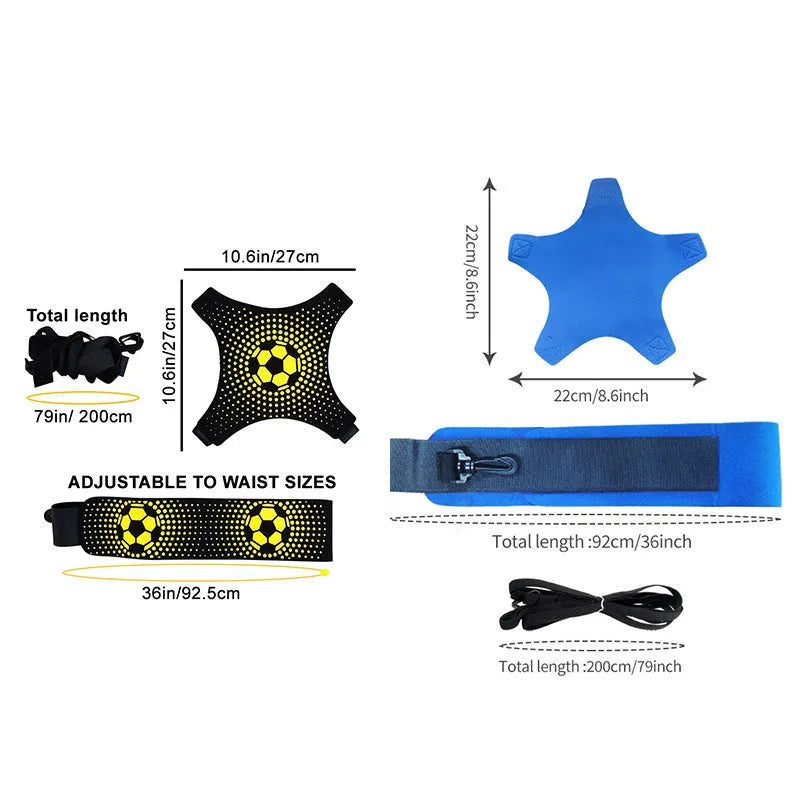 Neoprene football juggling training belt showing adjustable design and colour pattern options