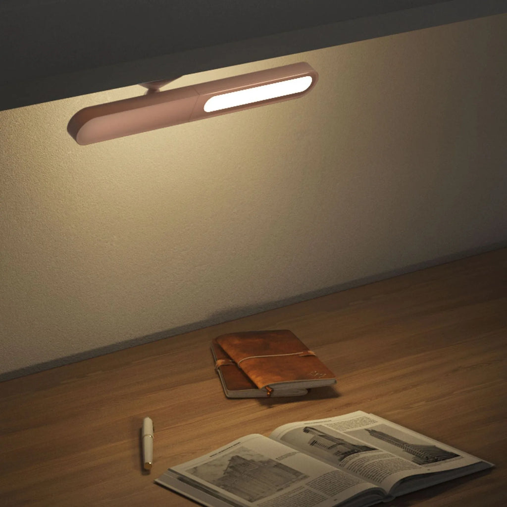 Geometric magnetic suction reading table lamp with touch switch and PC lampshade in white or khaki finish