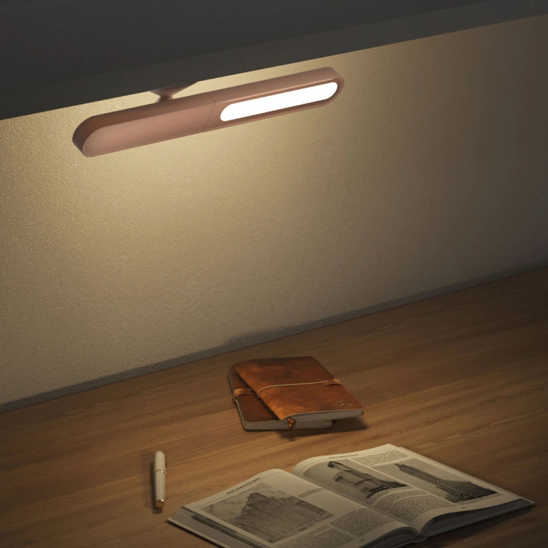 Geometric magnetic suction reading table lamp with touch switch and PC lampshade in white or khaki finish