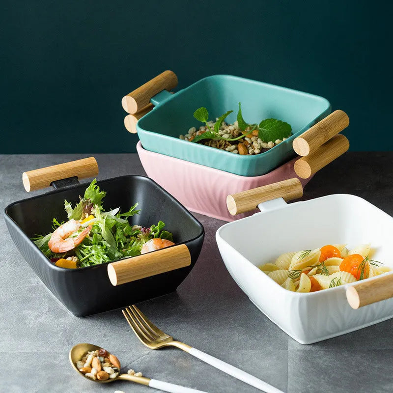 Creative irregular shaped porcelain ceramic bowl with matching lid in black green pink or white colours
