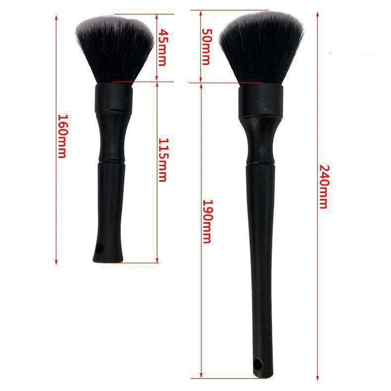 Black car detailing brush with ultra-soft pig hair bristles and a PP plastic handle for interior cleaning.