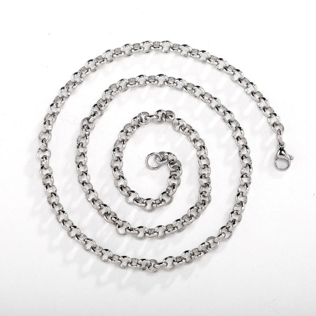 Silver men's punk ring buckle necklace with stainless steel pendant and O-ring chain, 7 to 24 inches