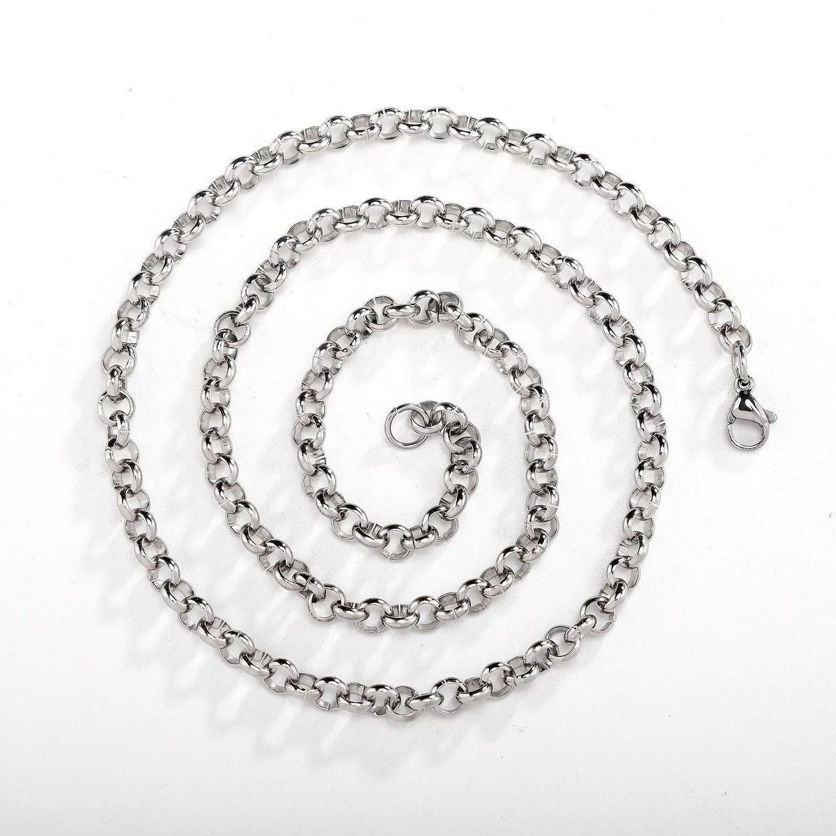 Silver men's punk ring buckle necklace with stainless steel pendant and O-ring chain, 7 to 24 inches