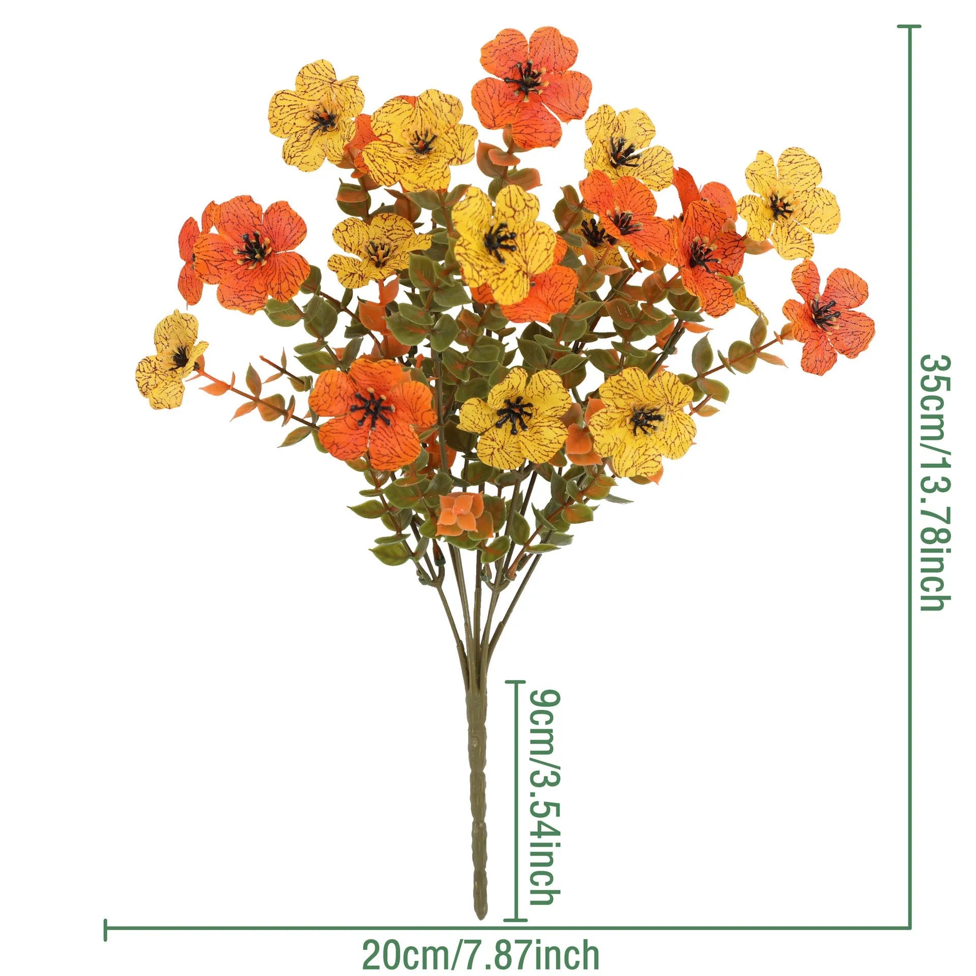 Artificial flower bouquet in autumn colours of red, yellow, orange, and orange yellow for home decoration