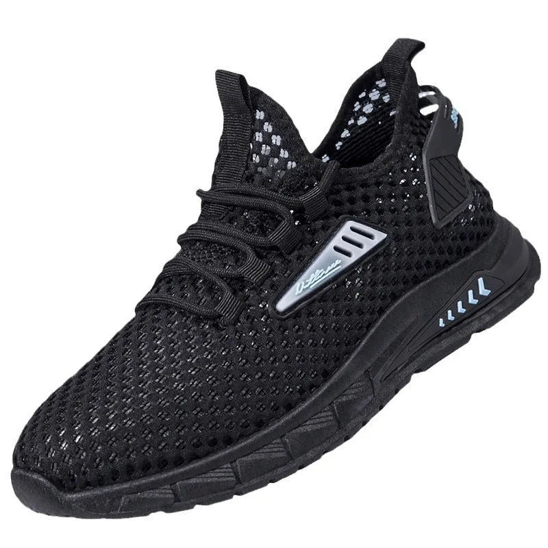 Men's beige mesh breathable sneakers with synthetic leather upper and front lace-up