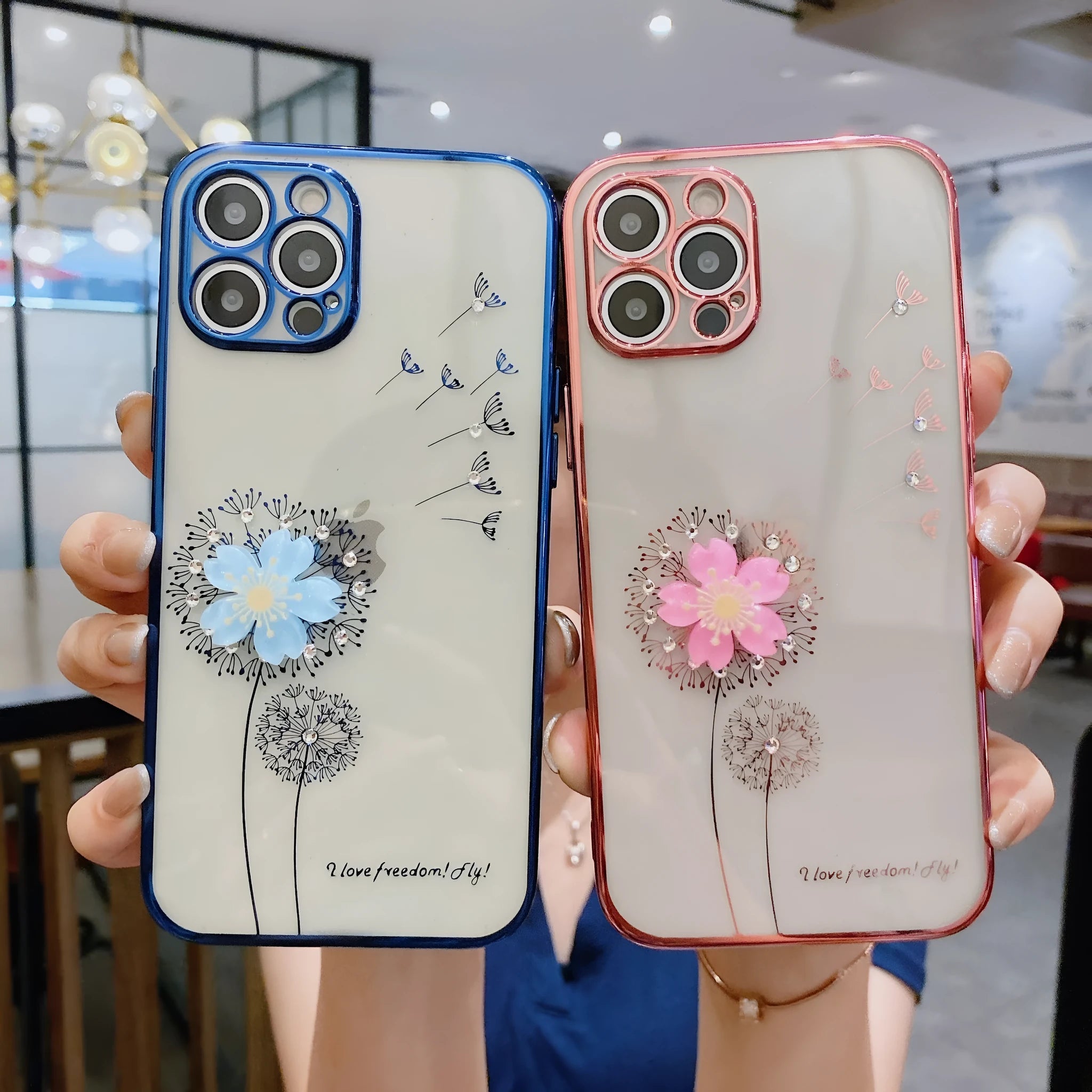 Green TPU phone case with rotating 3D flower stand holder for iPhone with built-in screen protector