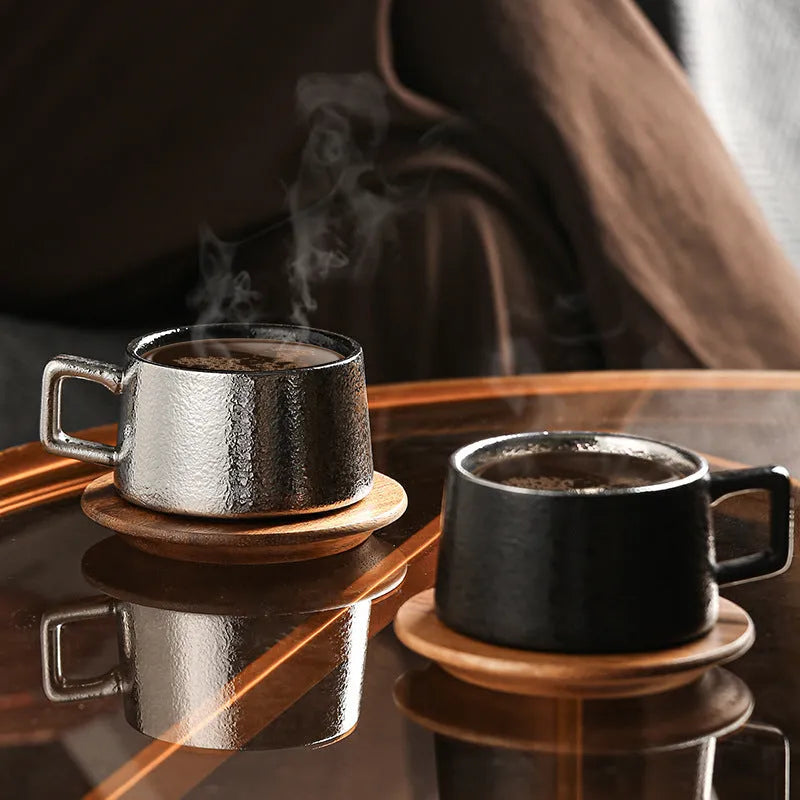 Ceramic coffee tumbler cup with gold-plated gift box and bag, 250ml capacity office gift set.
