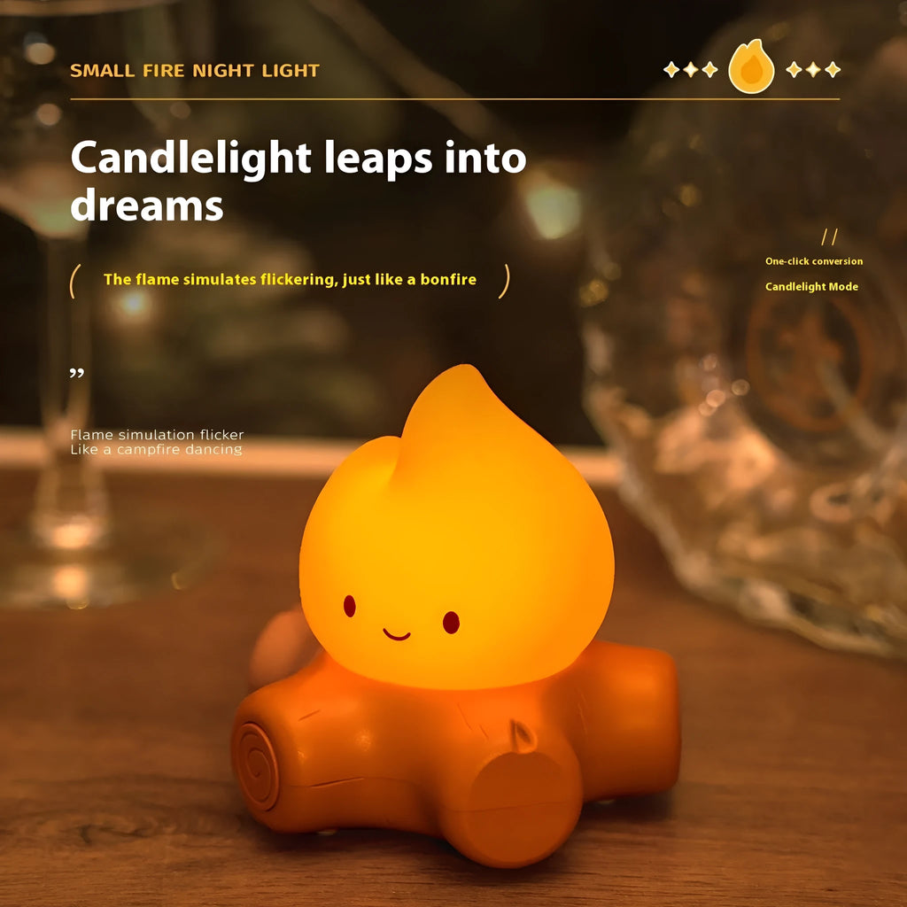 Silicone small fire pile cartoon night light with ABS shade showing warm yellow illumination