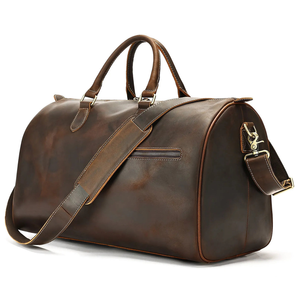 Men's genuine leather crossbody bag in brown with vintage styling and large 48.3cm width
