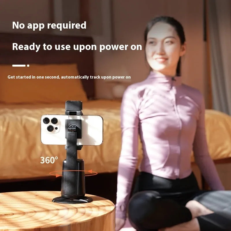 Black smartphone desktop bracket with face tracking camera rotation and ribbon lights