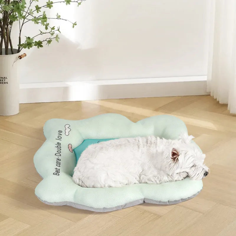 Green or pink pet cooling mat for dogs and cats in four sizes from 56cm to 86cm